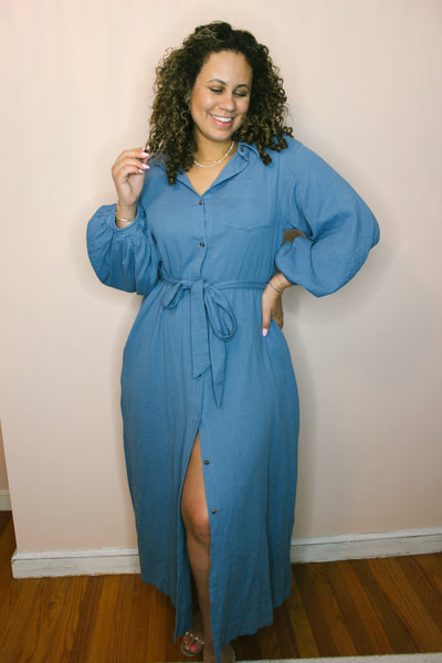 Lila Blue Bell Sleeved Midi Dress