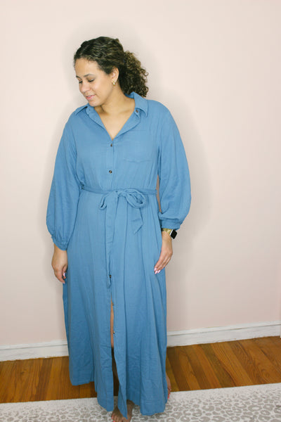 Lila Blue Bell Sleeved Midi Dress