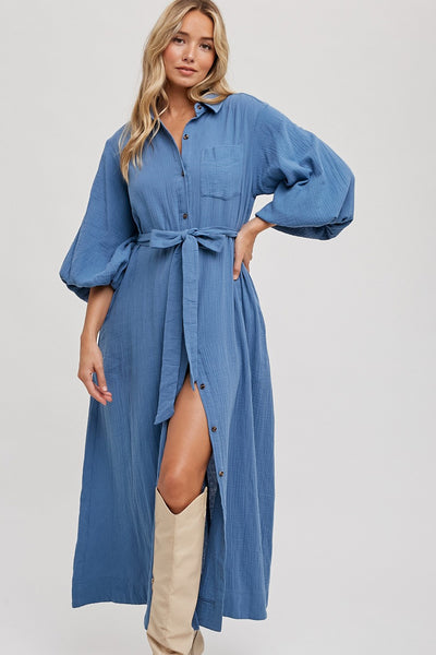 Lila Blue Bell Sleeved Midi Dress