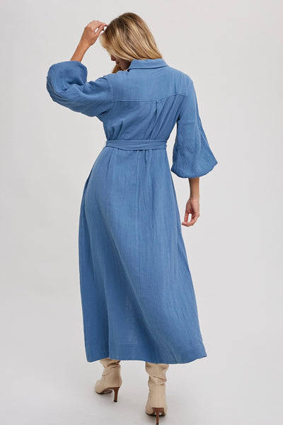 Lila Blue Bell Sleeved Midi Dress