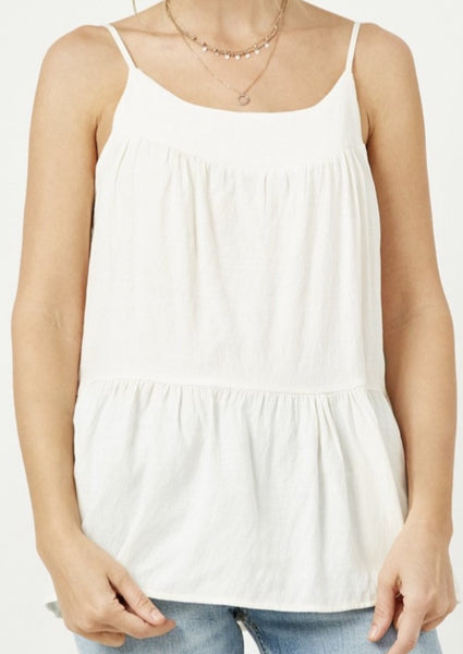 White linen like tank top with peplum