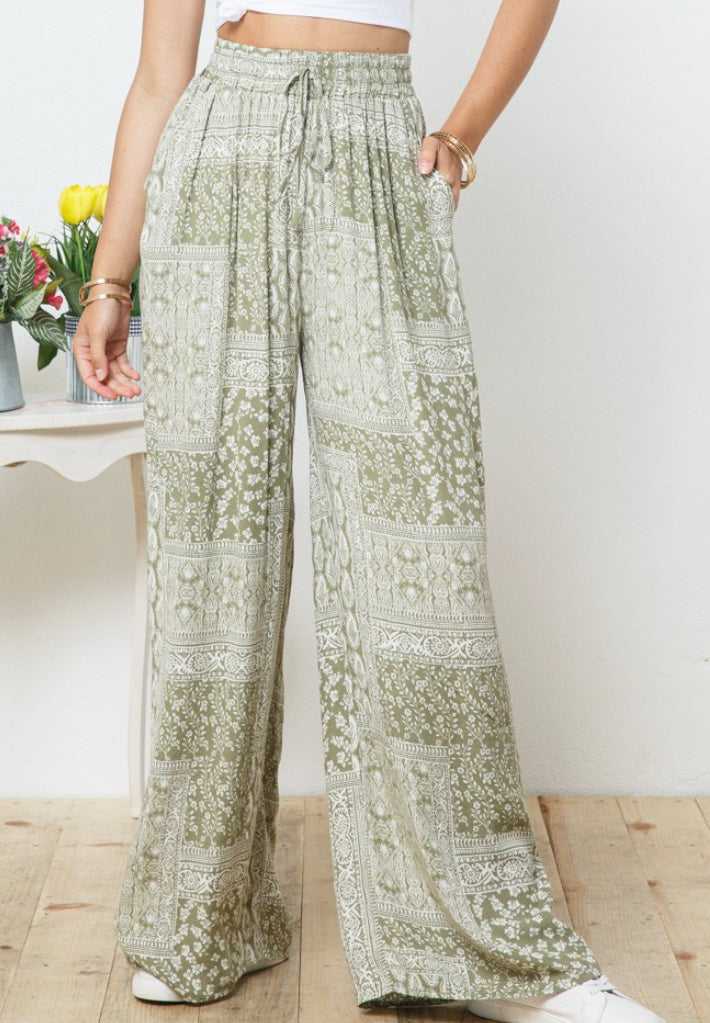 Betty Olive Paisley Print Pants