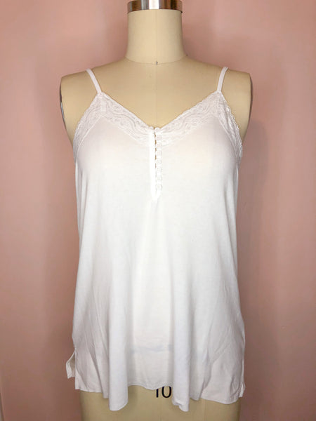 white tank with buttons and lace detail