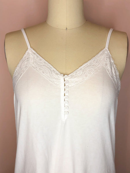 white tank with button and lace detail